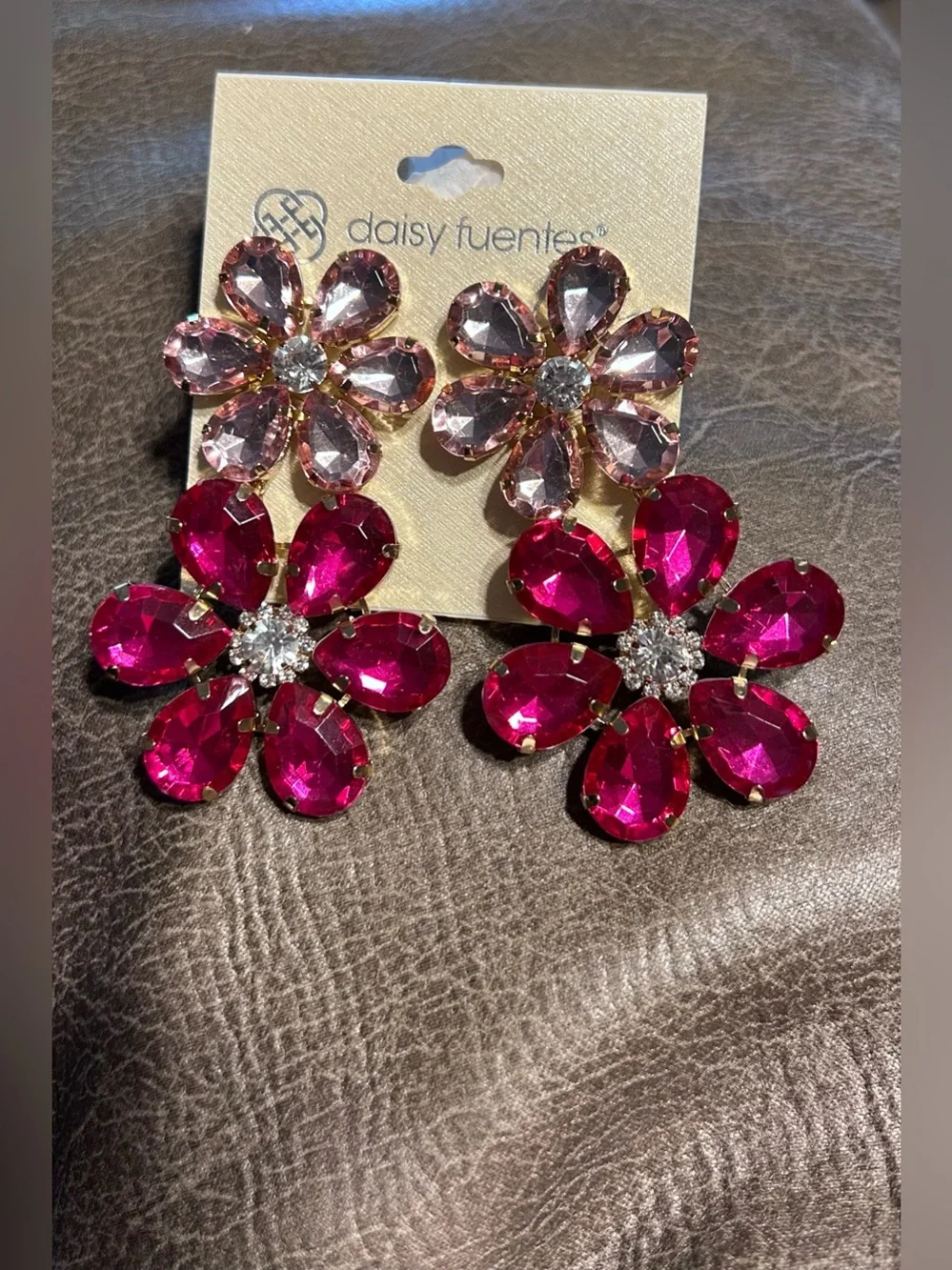 Daisy Fuentes Post Earrings Fuchsia Light Pink Floral Crystals Barbiecore NWT